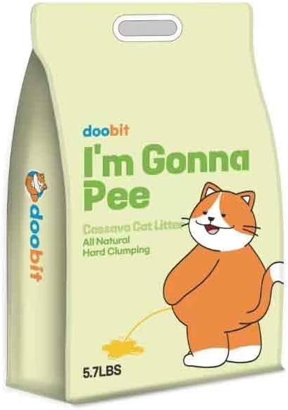 DOOBIT 100% Cassava Cat Litter, Natural Clumping Litter, Dust-Free, Super Clumping, Soft Texture, Mixable with Crystal cat Litter,I'm Gonna Pee(5.7lb x 1pack)