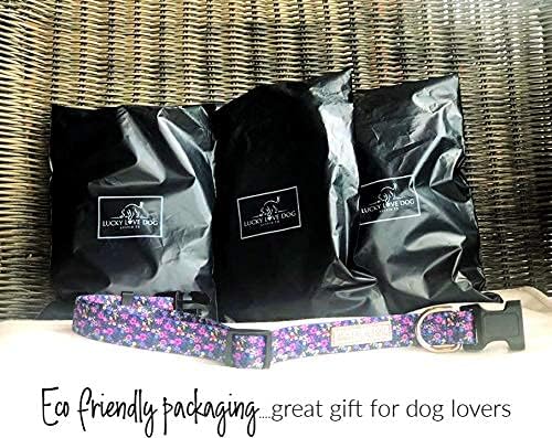 Lucky Love Dog, Matching Dog Collar & Leash Set for Female Dogs, Soft, Adjustable, Safe for Training and Walking, Black & Purple Floral Print, Primrose Combo, XS