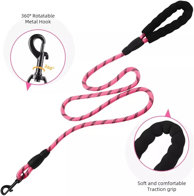 Dog Harness No Pull Adjustable Reflective,for Medium and Large Small Dog with Leash 59.06in (Fuscia, M)