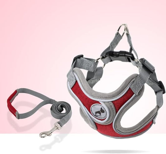 Dog Harness with Leash Set, No Pull Adjustable Step in Collars Frenchie Harness Vest for Small Medium Dogs Walking and Running Christmas Red (S, Red)