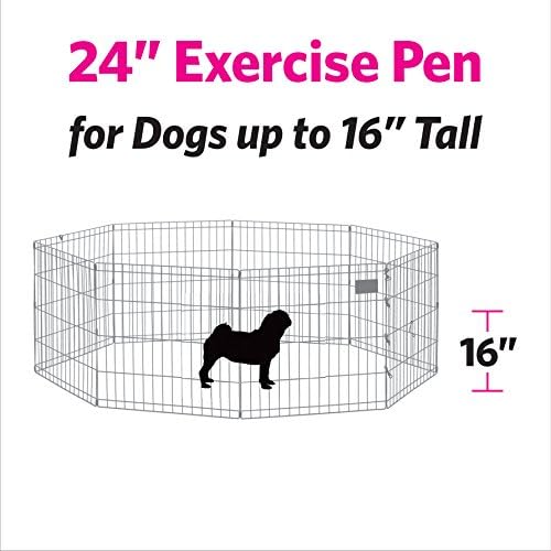 MidWest Homes for Pets Folding Metal Puppy/Dog Exercise Pen, Indoor/Outdoor Playpen with Door, 16 Sq Feet of Play Space, 24-Inches Tall, Pink