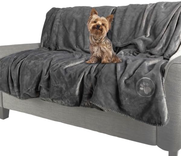 PETMAKER Waterproof Pet Blanket - 30x40-Inch Reversible Sherpa Fleece Throw Protects Couches, Cars, and Beds from Spills, Stains, and Fur (Gray)