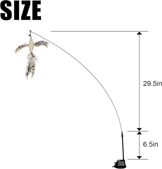 TTcat Cat Feather Toys Suction Cup,2 Cat Wands,8Pcs Birds and Insects Dragonfly Grasshopper Simulation Feather Refills with Bells, Interactive Toys for Indoor Cats and Kitten.