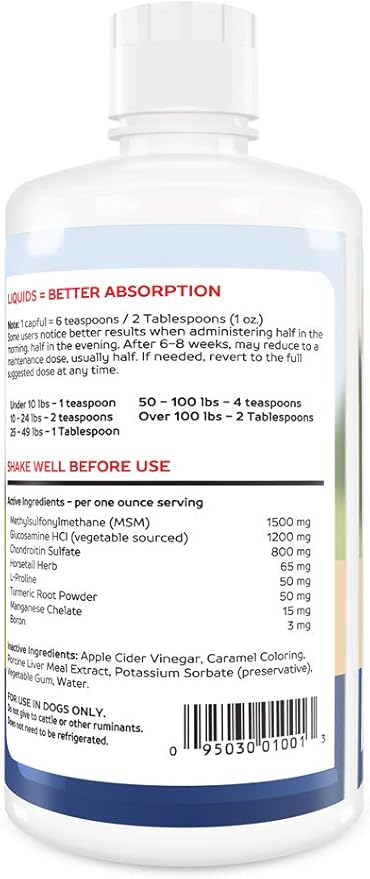 32 Ounce Liquid Glucosamine For Dogs | K9 Hip and Joint Health Supplement | Formulated with MSM, Turmeric Root and Antioxidants | Non-GMO and Shellfish-Free | Anti-Inflammatory, Antioxidant | USA M