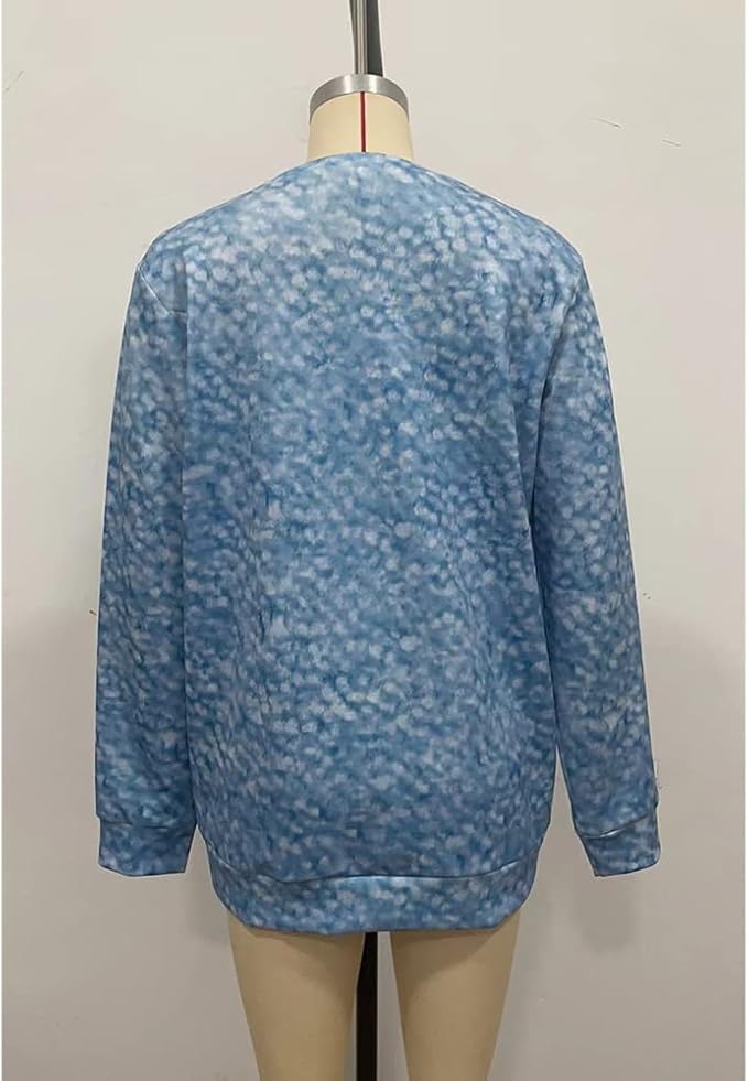 Womens Cute Cat Print Sweatshirts Long Sleeve Lightweight Crew Neck Shirts Casual Trendy Tops Spring