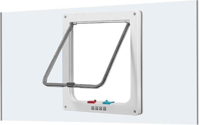Cat Door for Window, Safety Cat Window with 4 Locking Modes, Fits 18"-32" Window, Pet Friendly Window Cat Door Insert, Ease of Installation, Magnetic Closure, Weatherproof Design, Frosted Plexiglass