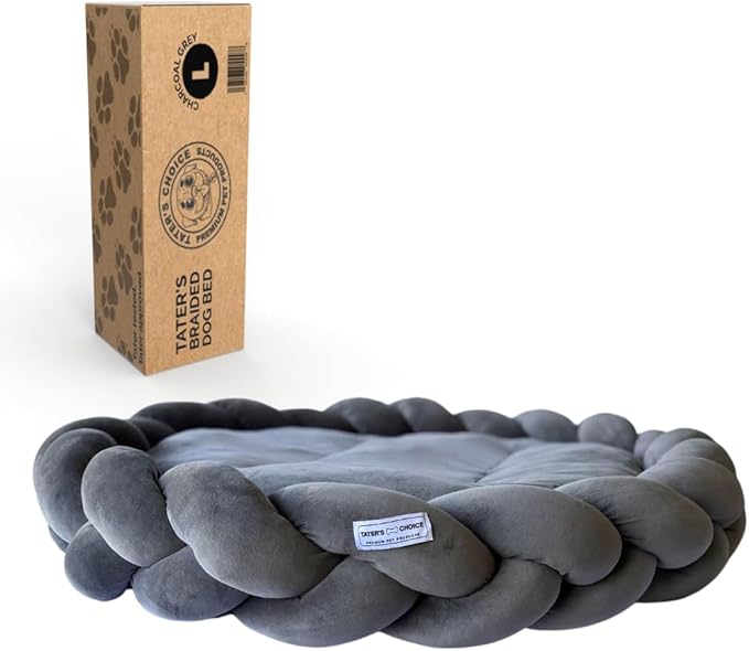 Tater's Choice 40" Dog Bed - Premium Braided Dog Bed - Luxurious and Durable Pet Beds with Plush Polyester Filling, Non-Slip Base, and Stylish Design, Washable Mattress, Charcoal Grey, 40 inch Large