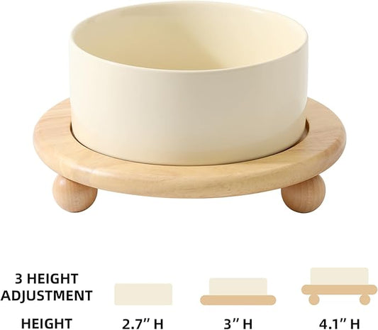 Havniva Ceramic Elevated Dog Food and Water Bowl, Kitty Bowl, Raised Dog Dish, Pet Feeder (6inch, 1 x Beige + Stand)