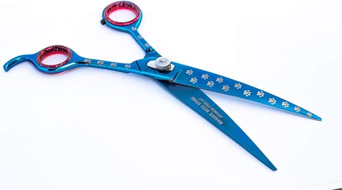 Pet Grooming Scissor Dog Curved Blade scissor 8.5" Pet Grooming Scissors Dog Hair Cutting Shears with Bag for Professional Right Hand Pet Grooomer (Blue, 8.5")