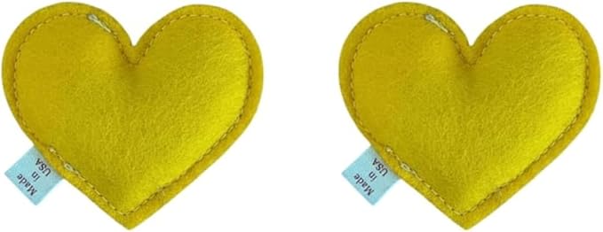 Cherry Valley Organics Catnip Toy – Heart Shape, Organic Catnip, 100% Wool Felt, Grown & Made in The USA - Yellow, 2 Pack