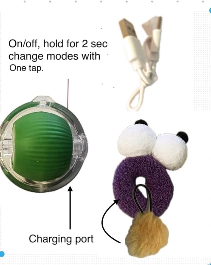 Cat Ball Critter Toy USB Charged Featuring Three Modes Fast Unpredictable Movement,Flipping with led Lights and Sure to Keep Your pet Entertained.