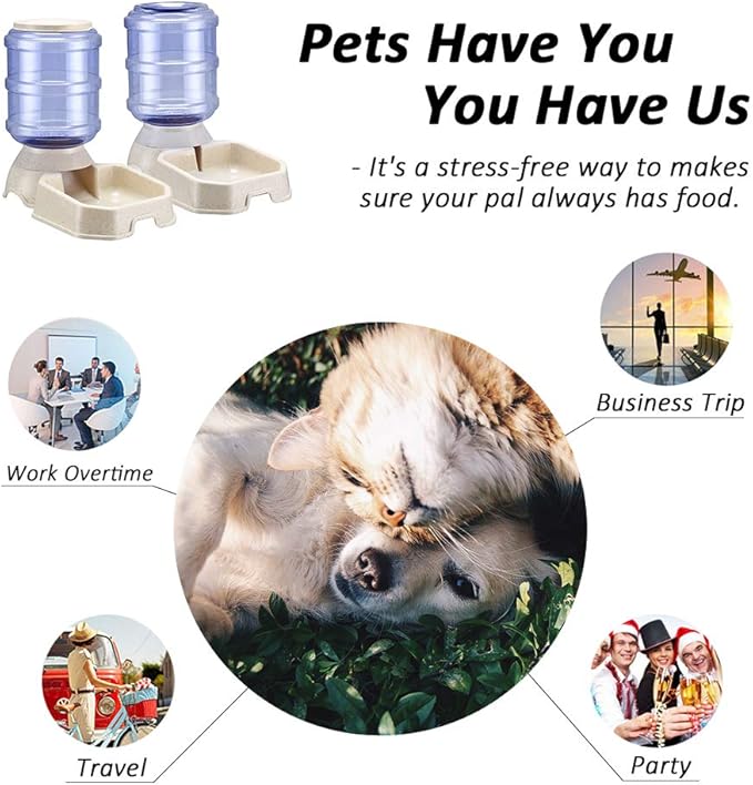Pet Feeder and Water Food Dispenser Automatic for Dogs Cats, Gravity Refill, Easily Clean, Self Feeding for Small Large Pets Puppy Kitten Rabbit Bunny