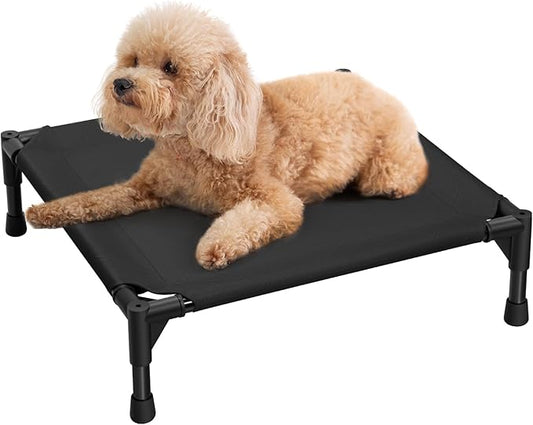 Love&go Elevated Dog Bed with Metal Frame, Cooling Raised Pet Cot for Dog and Cat (Small-18.5x18.5x5.5 inch, S - Black Bed)
