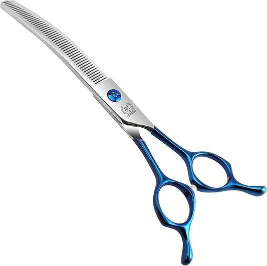Fenice Peak Curved Thinning Shears Dog Grooming with Coating 440C Stainless Steel, 7 inch Professional Thinning Shears for Dogs,25 Degree of Curved Blade,Durable Smooth Motion & Cut for Dogs and Cats