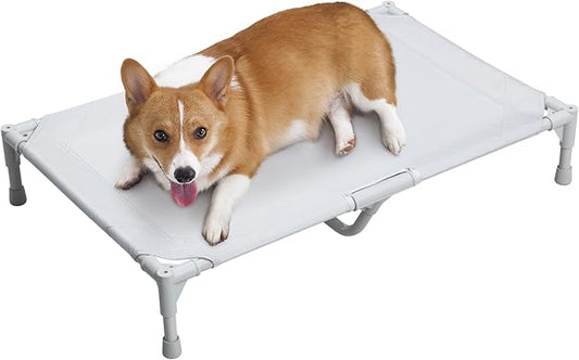 Love&go Elevated Dog Bed with Metal Frame, Cooling Raised Pet Cot for Dog and Cat (Medium-29.9x19.5x5.5 inch, M - Grey Bed)