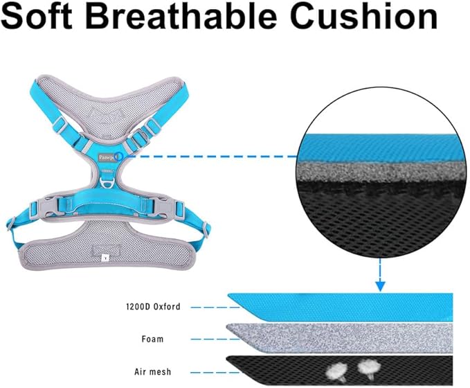Adjustable Dog Harness - No Pull, Reflective, Soft Padded for Small, Medium, Large Dogs - Includes Leash and Collar Turquoise XL
