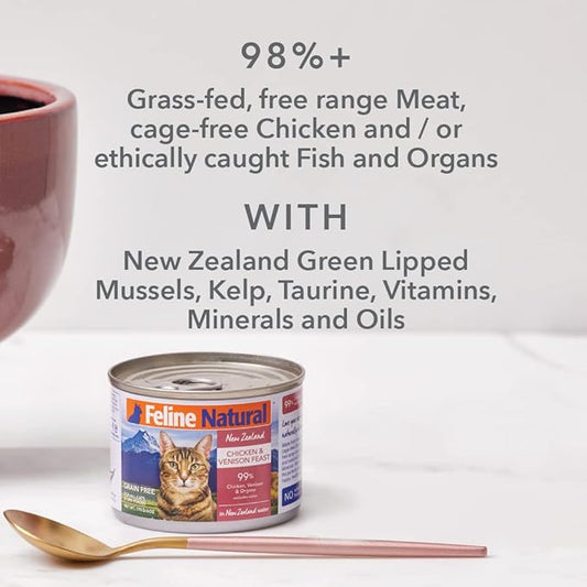 Feline Natural New Zealand Canned Catfood Wet Food, High-Meat, Low-Carb, & Grain Free Cat Food Wet, Lamb Feast, 6 oz, Pack of 12
