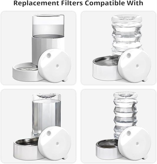 Gravity Pet Water Fountain Filters, Automatic Pet Waterer Replacement Filters for 3.6L/4.6L/6L/8L Dog Water Dispenser(4 Filters with 1Brush)
