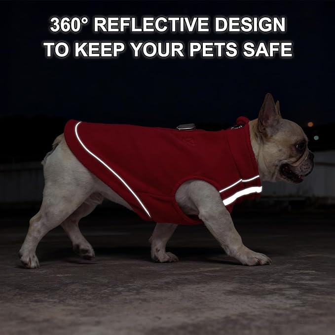 BEAUTYZOO Dog Fleece Vest Sweater Winter Jacket Zip Up Warm Pullover Step-in Dog Clothes with D-Ring Leash Cold Weater Reflective Coat Hoodie for for XS S M Dogs Puppy Cat Boy or Girl, Red Small