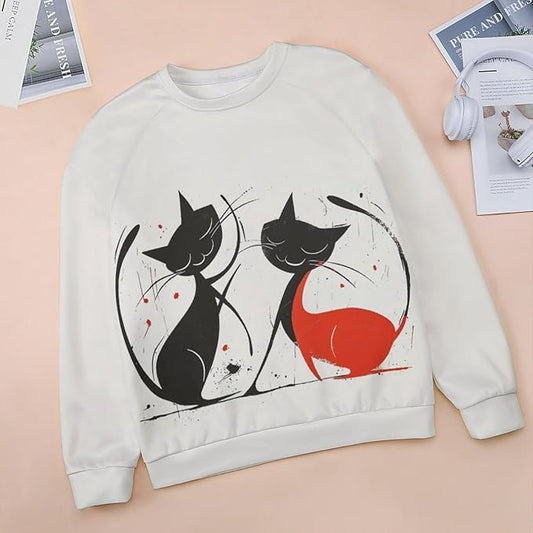 Biacolum Long Sleeve Shirts for Women Mid Century Retro Style Atomic Cat 3D Graphic Sweatshirts Fall Crewneck Pullover Top