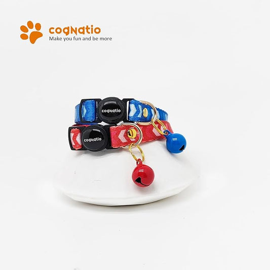2 Pack Breakaway cat Collars with Bell,Safety Quick Release Pendant Cute Kitten Collar,Adjustable 20-30cm (Red+Navy, 20-30cm)