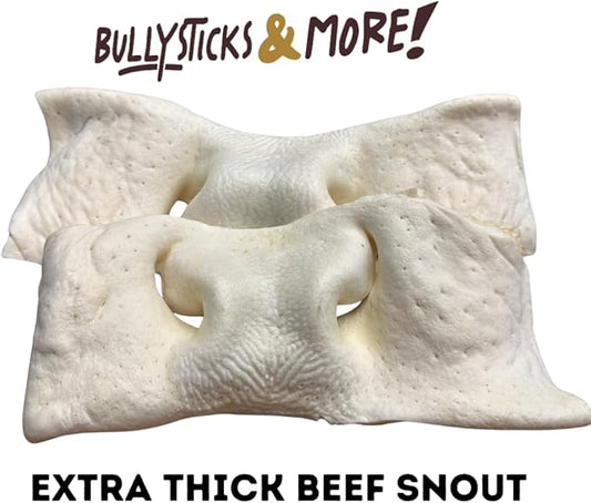 BULLYSTICKS & MORE 8-10 Inch Smoked Beef Cheek Snouts for Dogs (Extra Thick-3 Count) - Bully Snouts Dog Chews - Beef Cheek Strips -No Hide Bones for Dogs