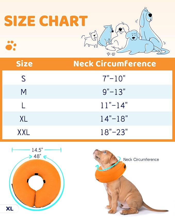 Supet Inflatable Cone Collar Alternative, Dog Donut Collar Recovery ECollar to Stop Licking, Soft Cone for Small to Large Dogs