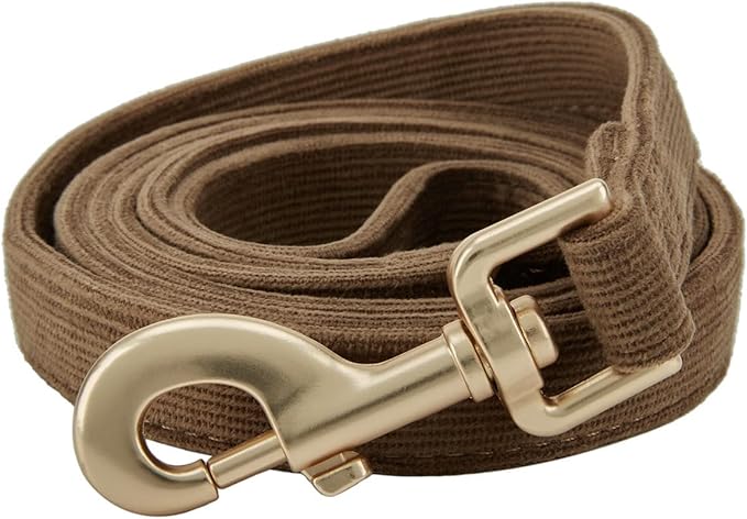 Soft Corduroy Dog Collar and Leash Set Adjustable Durable Dog Collars with Metal Buckle and Lead for Large Dogs,Brown