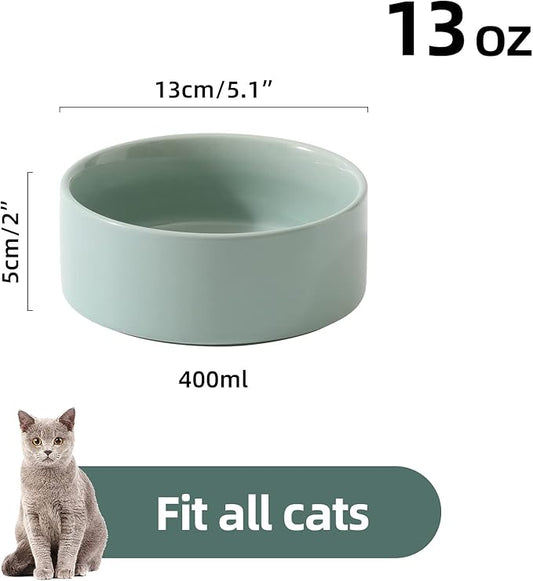 Havniva Ceramic Set of 2 Cat Bowls, Food and Water Bowls for Cats, Kitty, 2pcs Cat Dishes, Pet Feeder(5.1inch, 2 x Light Green Bowls)