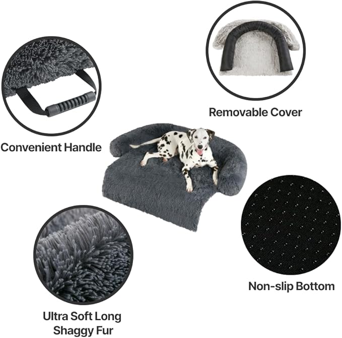 Codi Large Calming Dog Bed for Couch – Anti-Anxiety Sofa Protector Mat for XL Dogs, 45''x37''x6'', Machine Washable, Fluffy & Cozy with Non-Slip Bottom, Dark Grey