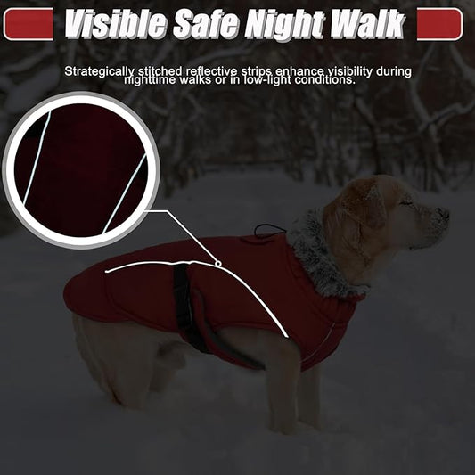 DENTRUN Winter Warm Dog Coat Reflective Jacket with Turtleneck for Cold Weather, Adjustable Buckle Windproof Water Repellent, Thick Snowsuit Fleece Vest for Small, Medium, Large Dogs, Red, S
