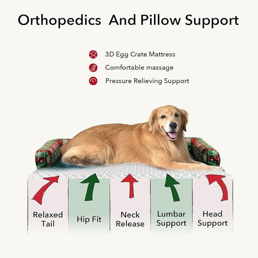 XL Christmas Dog Bed for Extra Large Dogs-Waterproof Large Dog Cat Bed with Sides,Foam Big Pet Couch Sofa Beds with Washable Removable Cover,Comfort Orthopedic Pet Beds with Non-Slip Bottom