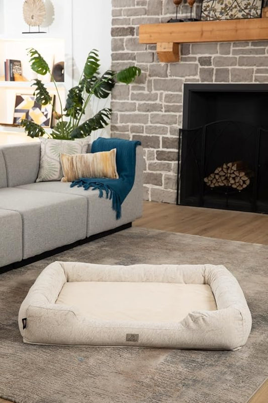 Furry's Paradise Foam Cuddler Pet Bed with Waterproof Liners, Reversible Cushion, Washable Cover, Recycled Fibers and Non-Slip Bottom. (Brown Marble, Orthopedic Small)