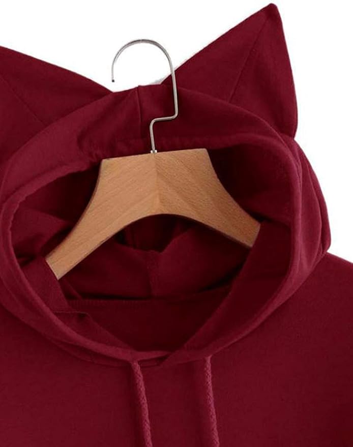 Women Girl Hoodies Cute Cat Ear Novelty Printed Pullover Sweatshirt