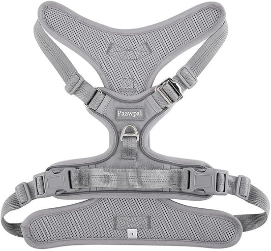 Adjustable Dog Harness - No Pull, Reflective, Soft Padded for Small, Medium, Large Dogs - Includes Leash and Collar Light Silver M