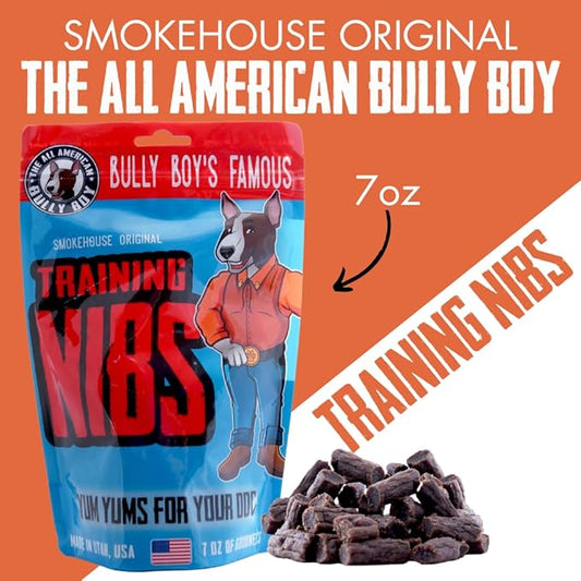 Bully Boy's Famous Beef Training Nibs Dog Treats | Free from Wheat, Corn, Soy, or Gluten | USA Sourced Ingredients | with Smokehouse Beef | Made in Utah | 7 oz - 2 Pack