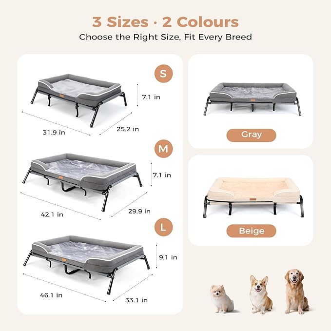 Lekereise Elevated Dog Bed with Waterproof Orthopedic Pet Beds, Removable Dogs Couch Bed for Indoor Outdoor, 2-in-1 Design, Suitable for Small Dog 32x25 Inch, Load 40lb, Grey