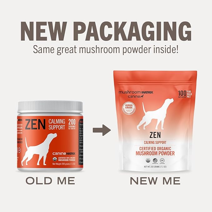 Om Mushroom Matrix Zen Matrix Mushroom Blend Pet Supplement, Provides Calming Soothing Support for Dogs & Cats, 200 Grams, 7.1 oz