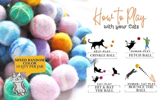BALLMIE Felt Wool Cat Toys Ball with Catnip and Bell, Natural Handmade cat Toys Ferret Toys cat Gift Basket (feltwoolballmix5)