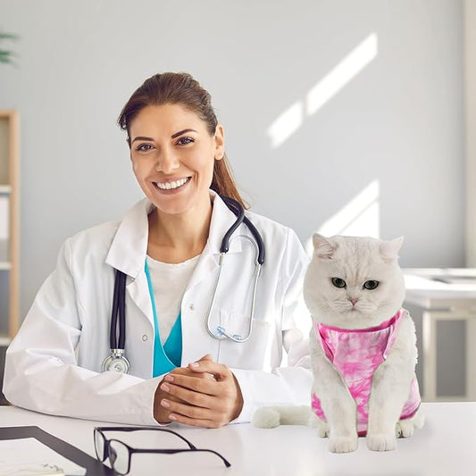 Avont Cat Recovery Suit - Kitten Onesie for Cats After Surgery, Cone of Shame Alternative Surgical Spay Suit for Female Cat, Post-Surgery or Skin Diseases Protection -Tie-dye Pink(L)