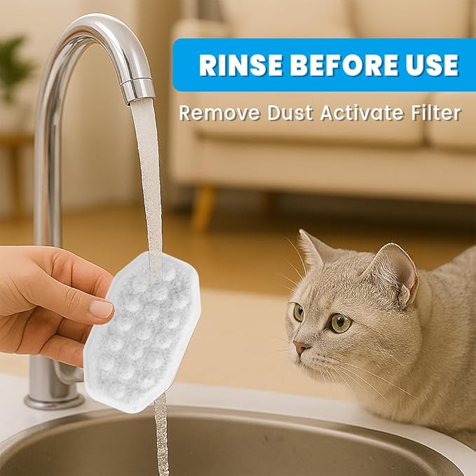 32 PCS Cat Water Fountain Filter for 108oz/3.2L Stainless Steel Dispensers – 16 Pack Replacement Filters for Pet Fountains – 16 Carbon + 16 Sponge – Improves Water Quality & Reduces Odors