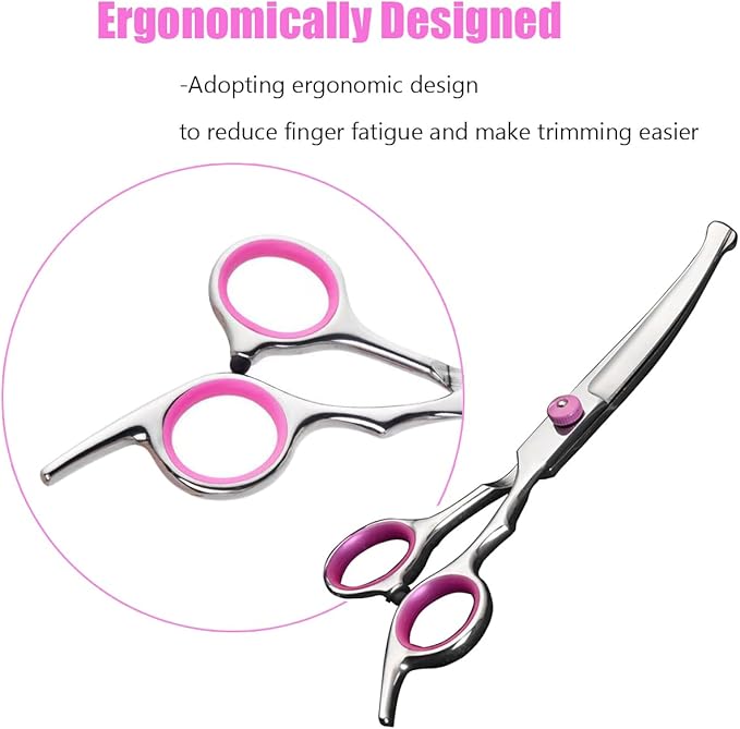 Dog Grooming Scissors,Pet Hair Scissors with Safety Round Tips Heavy Duty Titanium Stainless Steel Professional Dogs Cats Pets Grooming Shears (Up bend scissors)
