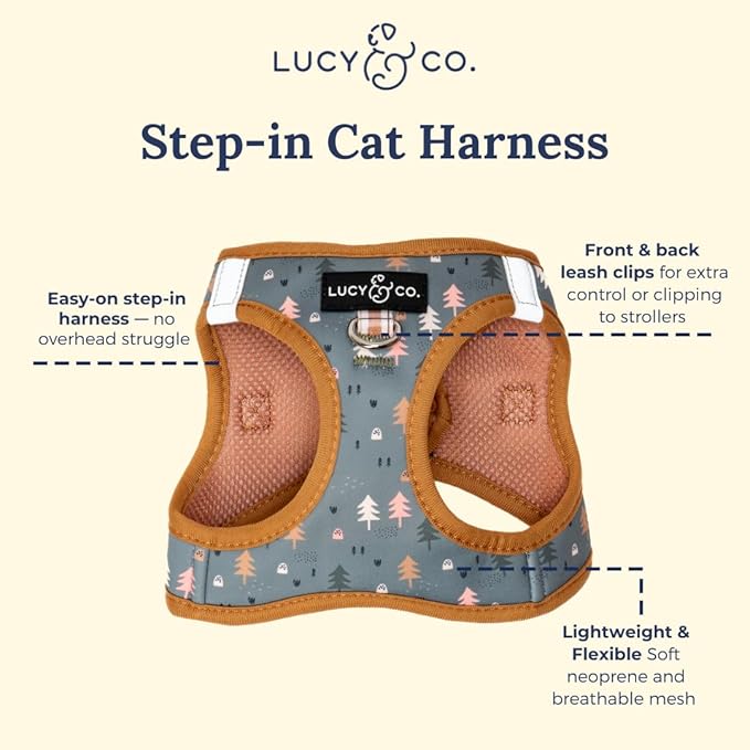 Lucy & Co. Take a Hike Step-in Cat Harness & Leash Bundle – Reflective, Breathable & Adjustable Harness for Cats, Kittens & Small Dogs, Lightweight & Secure and Dual Leash Clips – X-Small