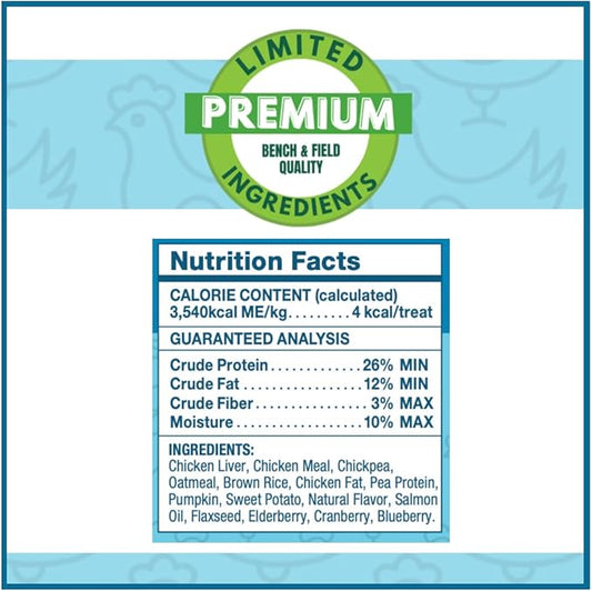 Bench & Field Holistic Natural Chicken Liver & Triple Berry Dog Treats | Crunchy Bone-Shaped Bites | Antioxidant Blend, 10-Ounce Bottle