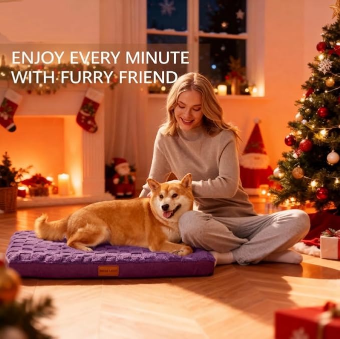 Patas Lague Orthopedic XL Dog Bed Large Sized Dog 48''X30'', Waterproof Soft Comfortable Egg Crate Foam Large Pet Beds Crate Mat with Removable Washable Cover and Nonskid Bottom, Pueple