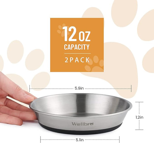 Cat Bowls, 4 Pcs Stainless Steel Pets Bowls for Food and Water, Whisker Fatigue Shallow Non-Slip Cat Dishes Plates for Small Dog Puppies Cats
