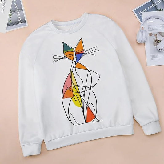 Biacolum Long Sleeve Shirts for Women Mid Century Retro Style Atomic Cat 3D Graphic Sweatshirts Fall Crewneck Pullover Top