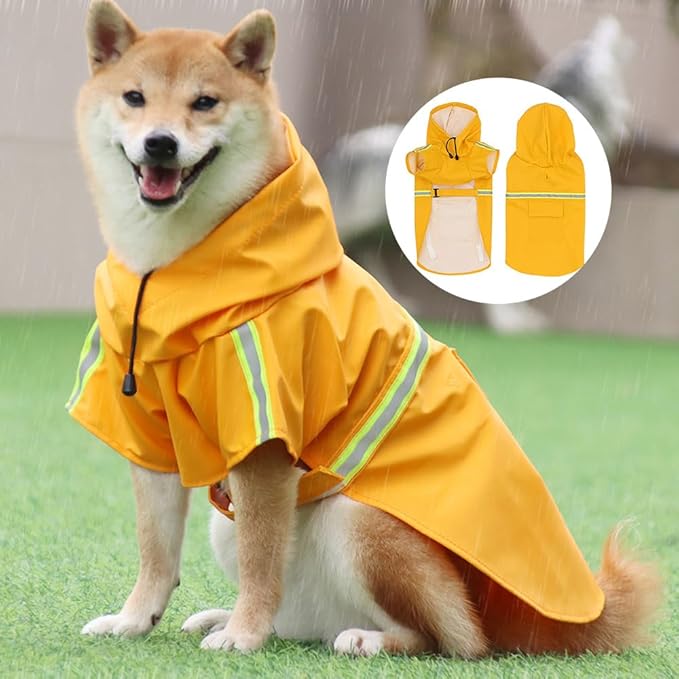 Pet Dog Raincoat Waterproof Reflective Lightweight with Adjustable Hood for Small Medium Large Dogs (Yellow,5XL)