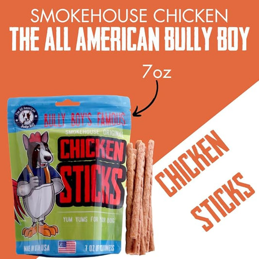 Bully Boy's Famous Chicken Sticks Dog Treats | Free from Wheat, Corn, Soy, or Gluten | USA Sourced Ingredients | with Smokehouse Chicken | Made in Utah | 7 oz - 3 Pack