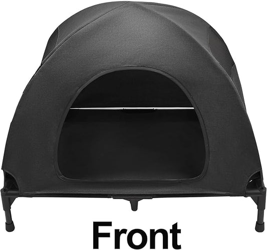 Love&go Elevated Dog Bed with Metal Frame, Cooling Raised Pet Cot for Dog and Cat (Medium-29.9x19.5x5.5 inch, M - Black Bed+Canopy)